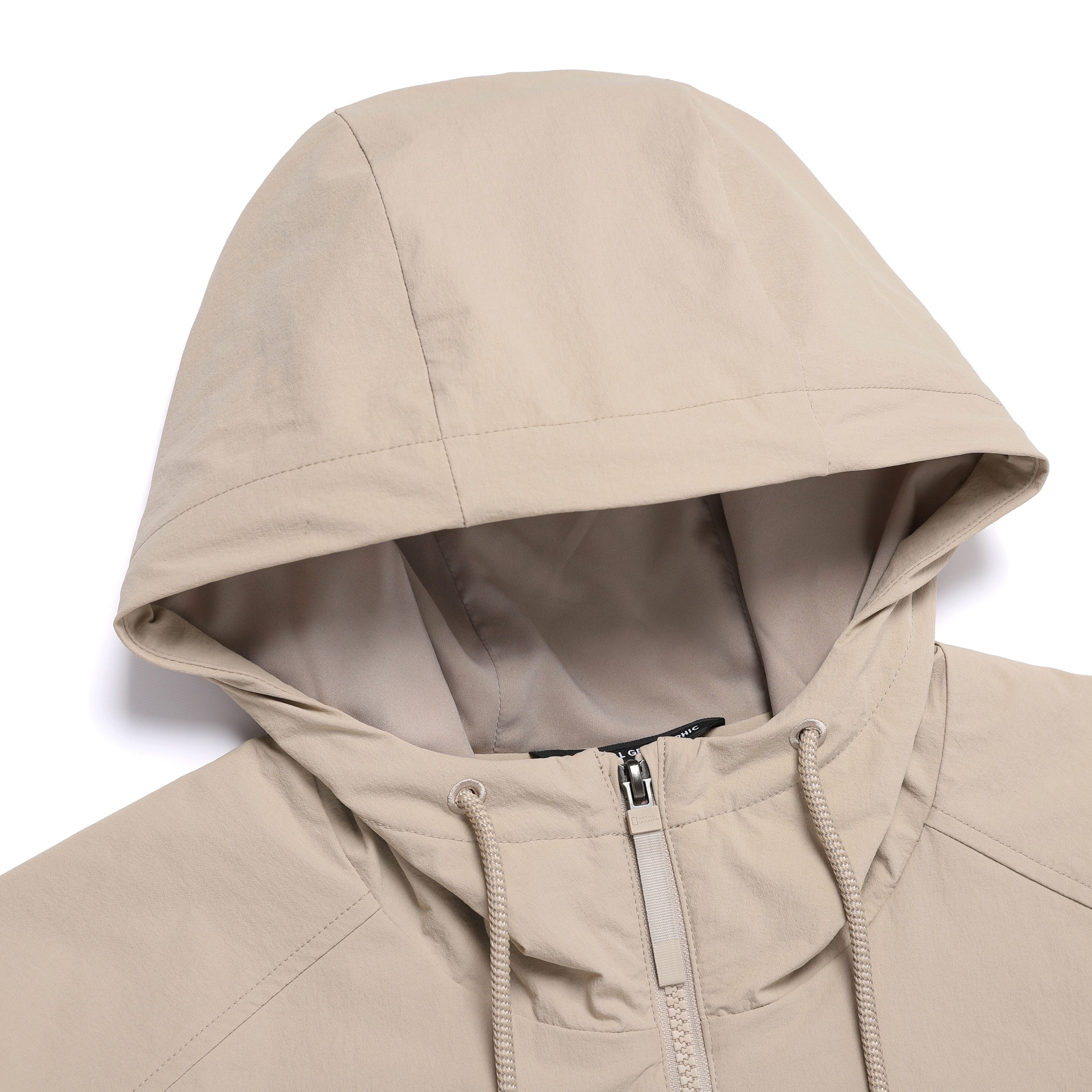 WOMEN ARCHELON WOVEN STRETCH TRAINING HOODED ZIP-UP MOURNING BEIGE