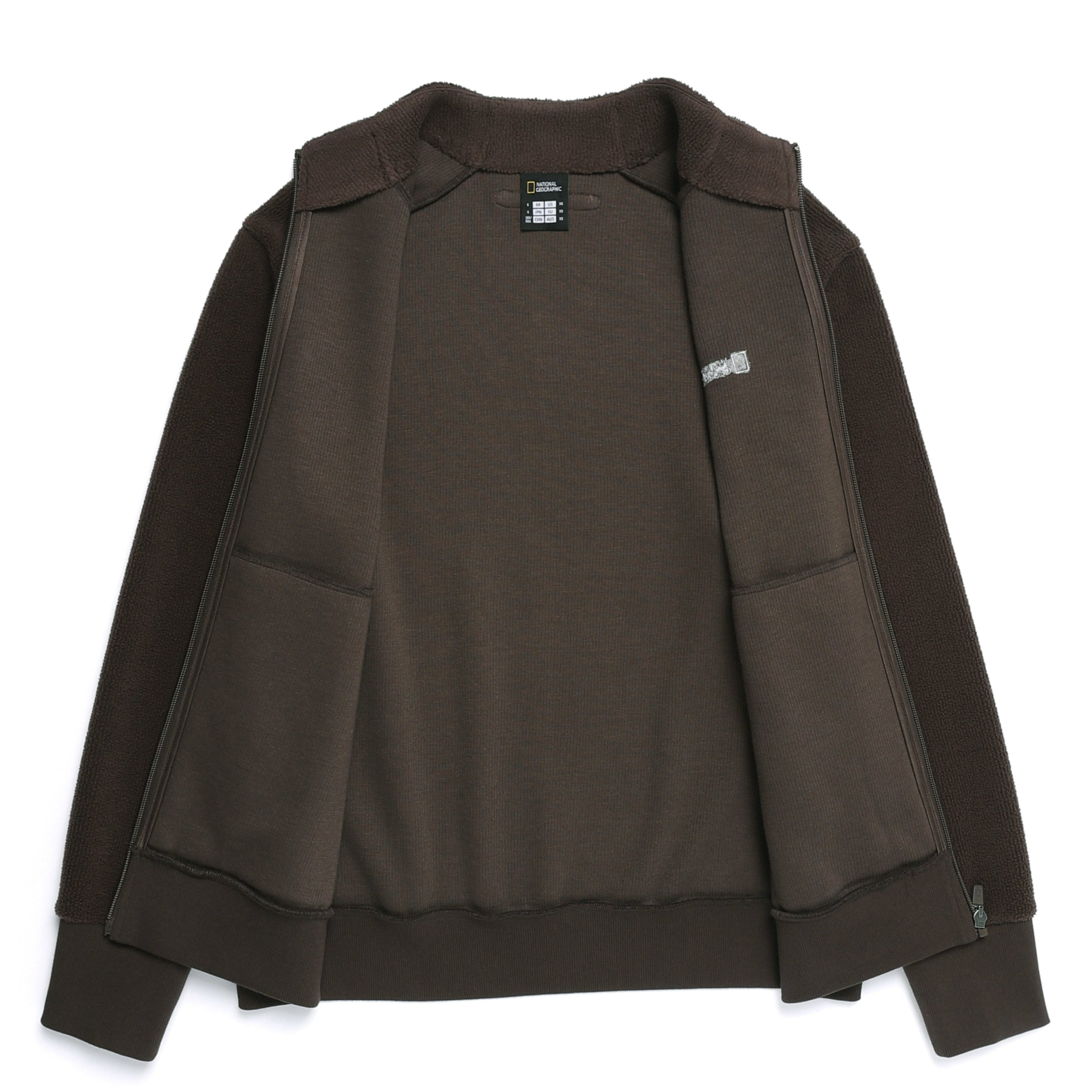 WOMEN MODIFIED FLEECE HIGH NECK FULL ZIP-UP BROWN