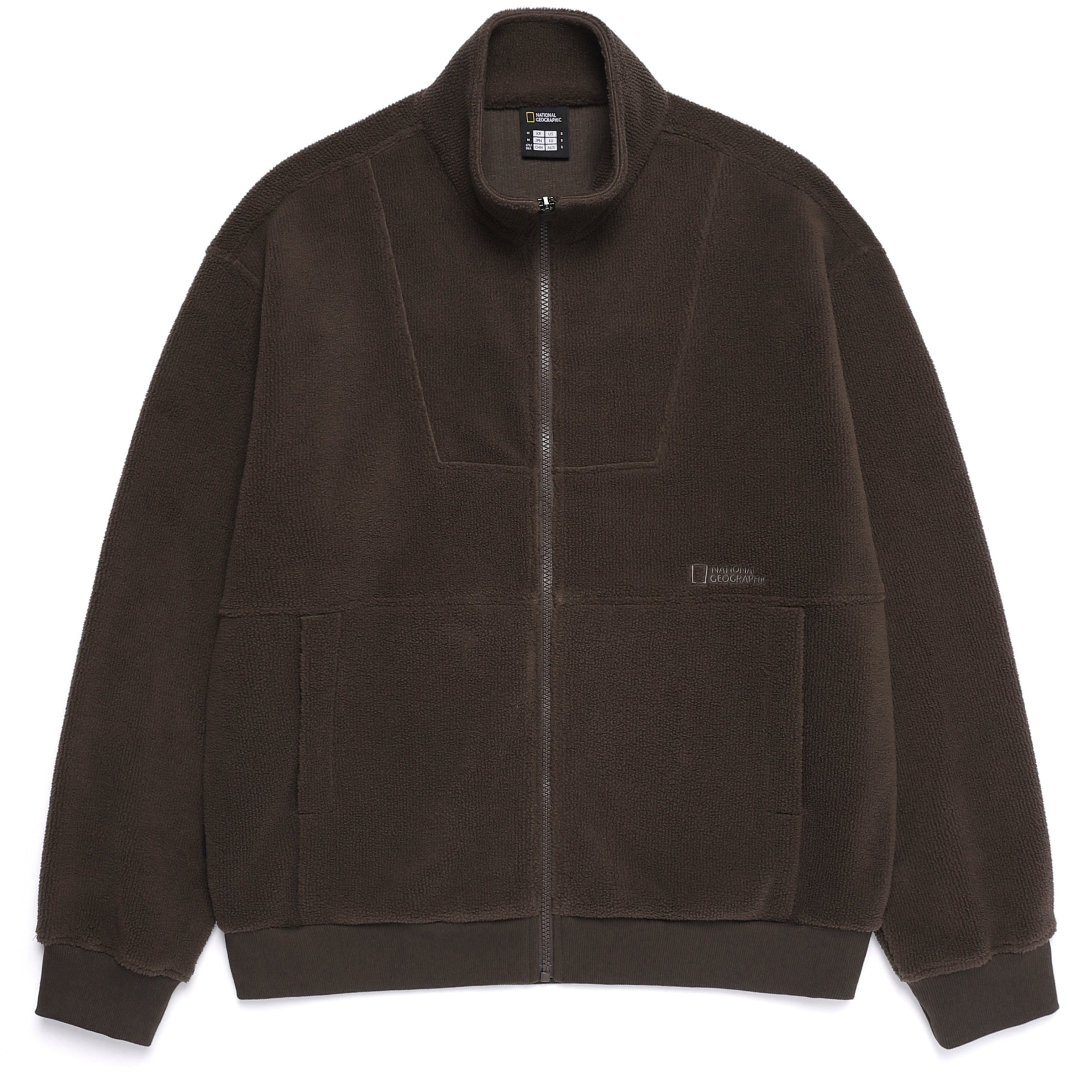 FLEECE HIGH NECK ZIP UP BROWN