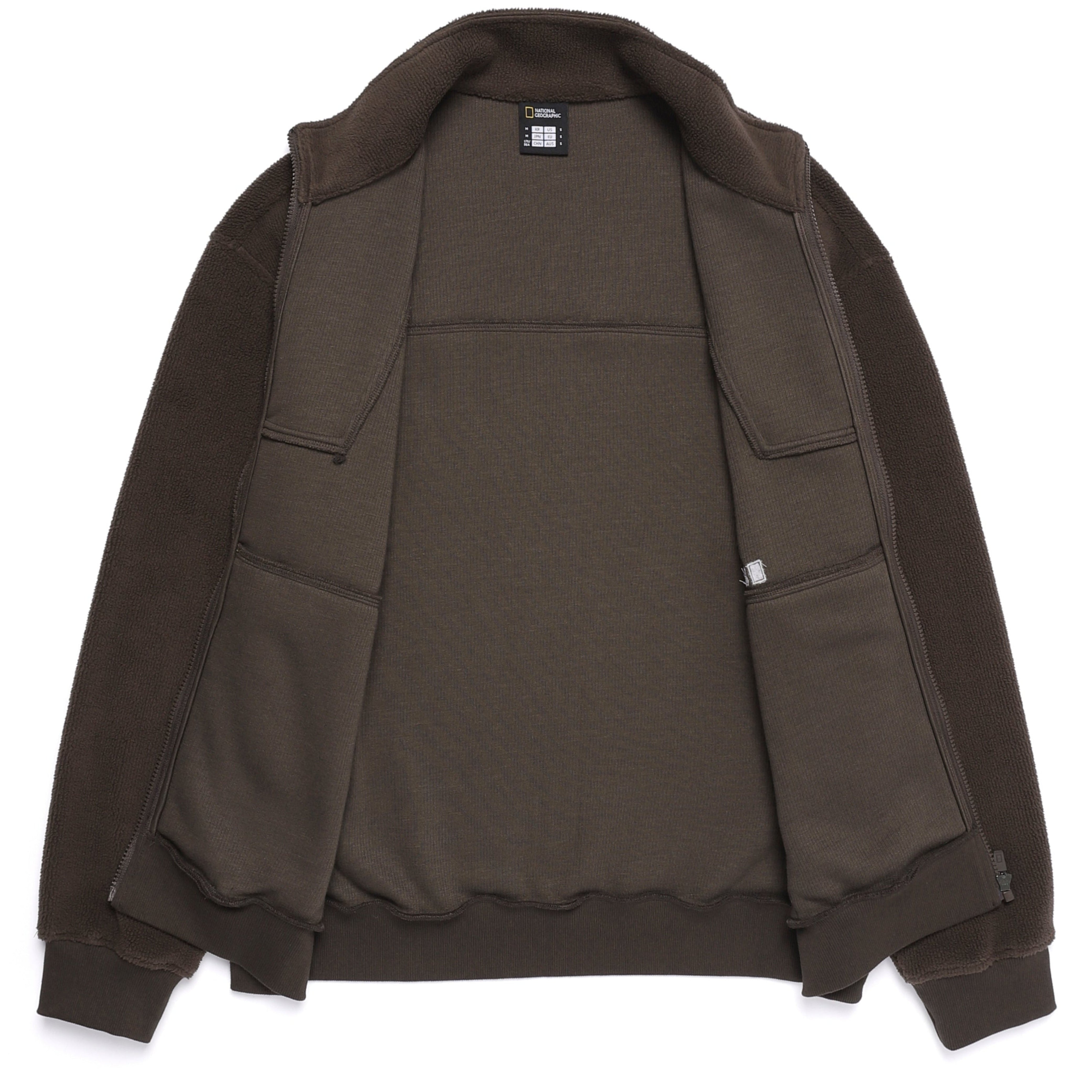 FLEECE HIGH NECK ZIP UP BROWN