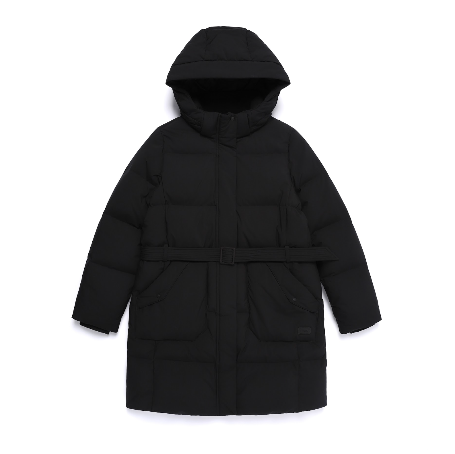 WOMEN MID-LENGTH DETACHABLE HOOD GOOSE DOWN JUMPER BLACK