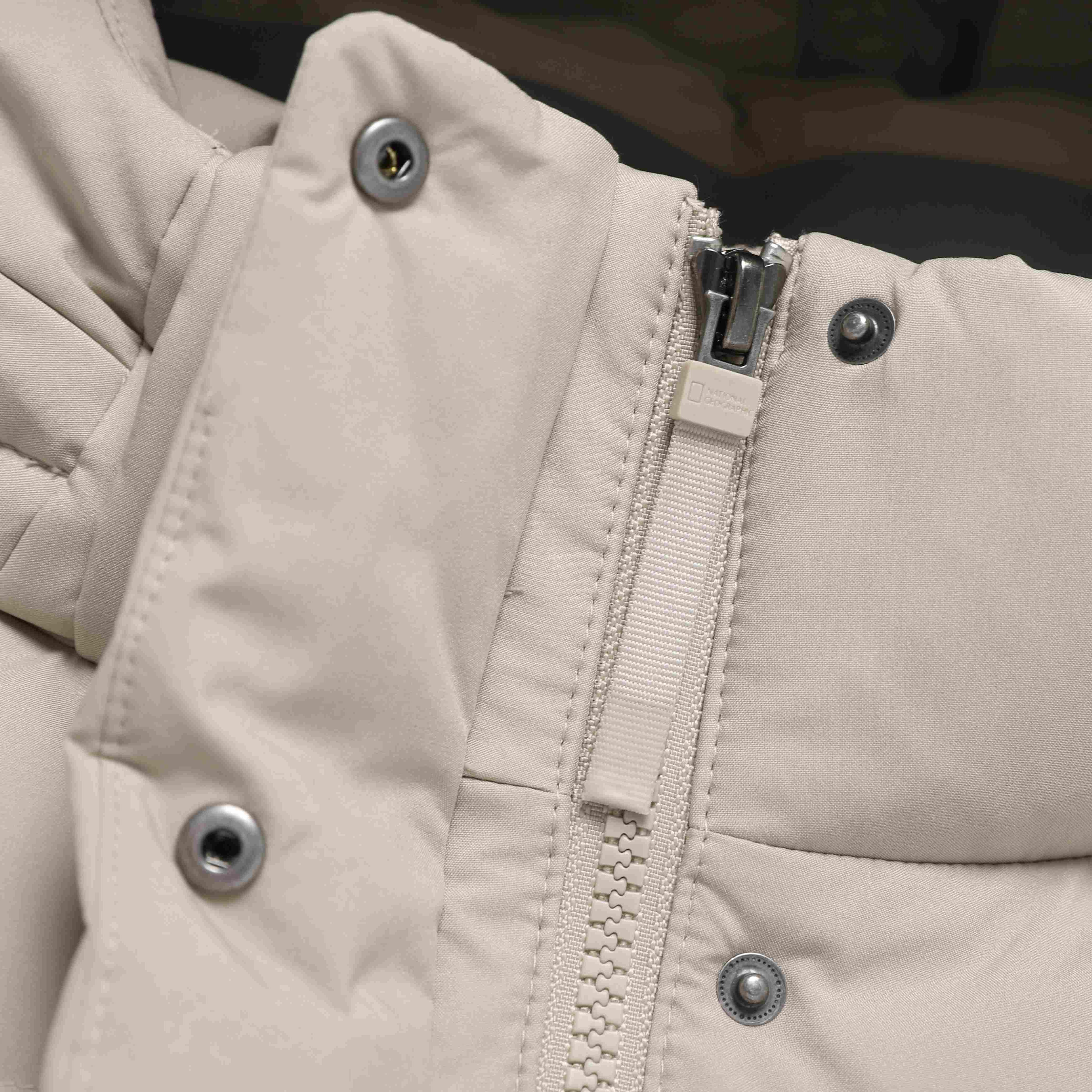 WOMEN MID-LENGTH DETACHABLE HOOD GOOSE DOWN JUMPER MOURNING BEIGE