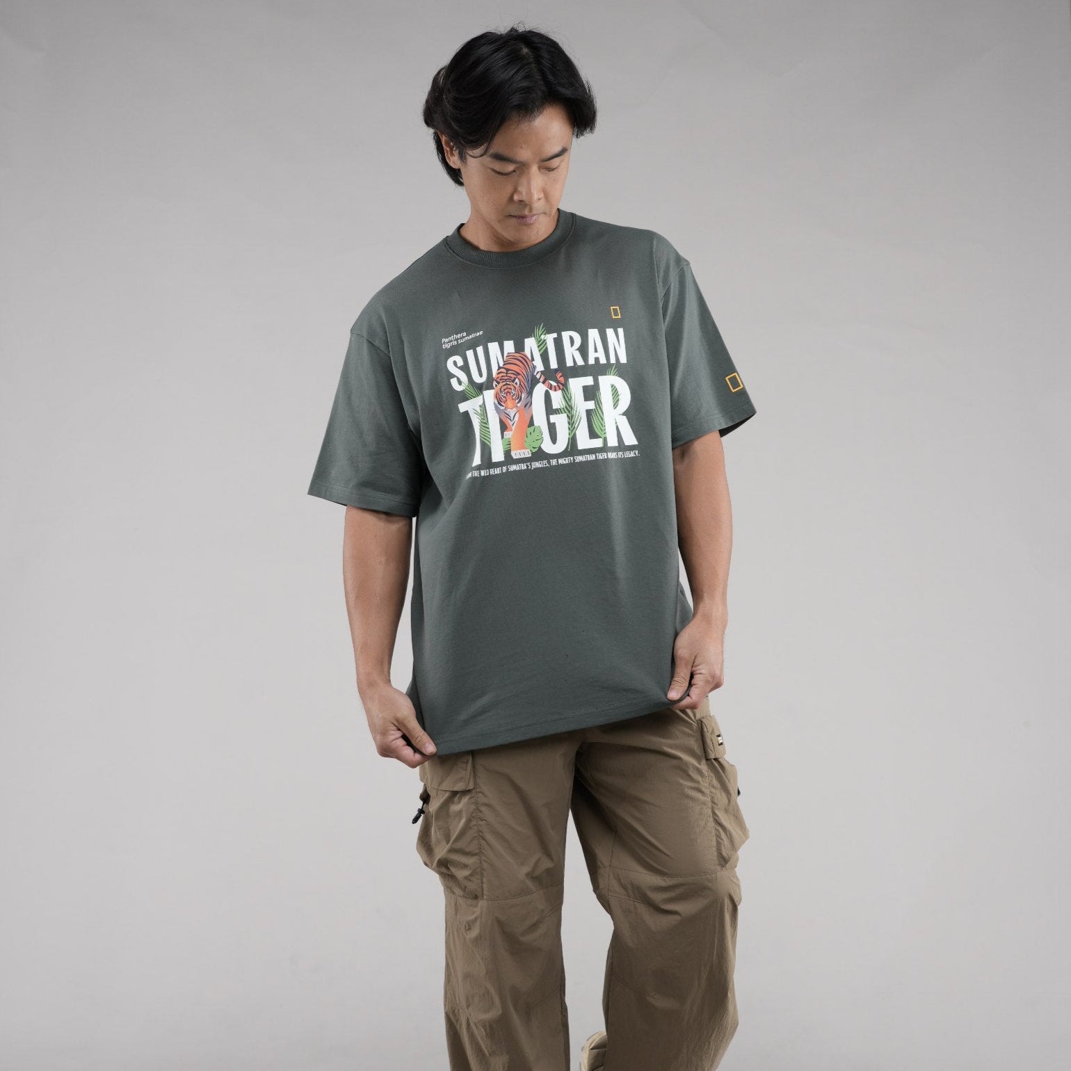 INDONESIA TIGER SHORT SLEEVE T-SHIRT (SEMI OVER FIT) KHAKI