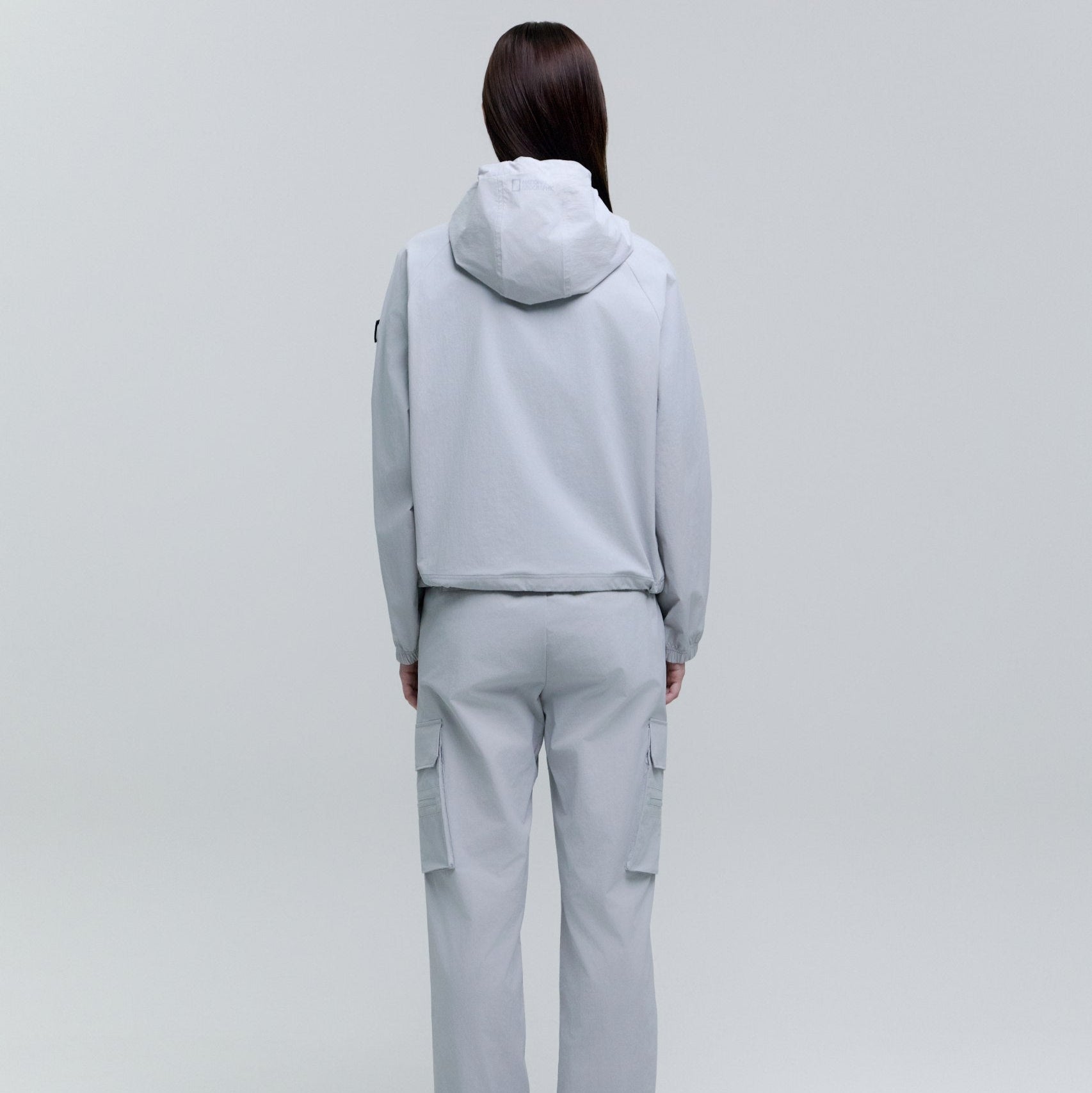 WOMEN ADELIE LIGHT WOVEN STRETCH FULL ZIP UP HOODIE JUMPER SILVER GREY