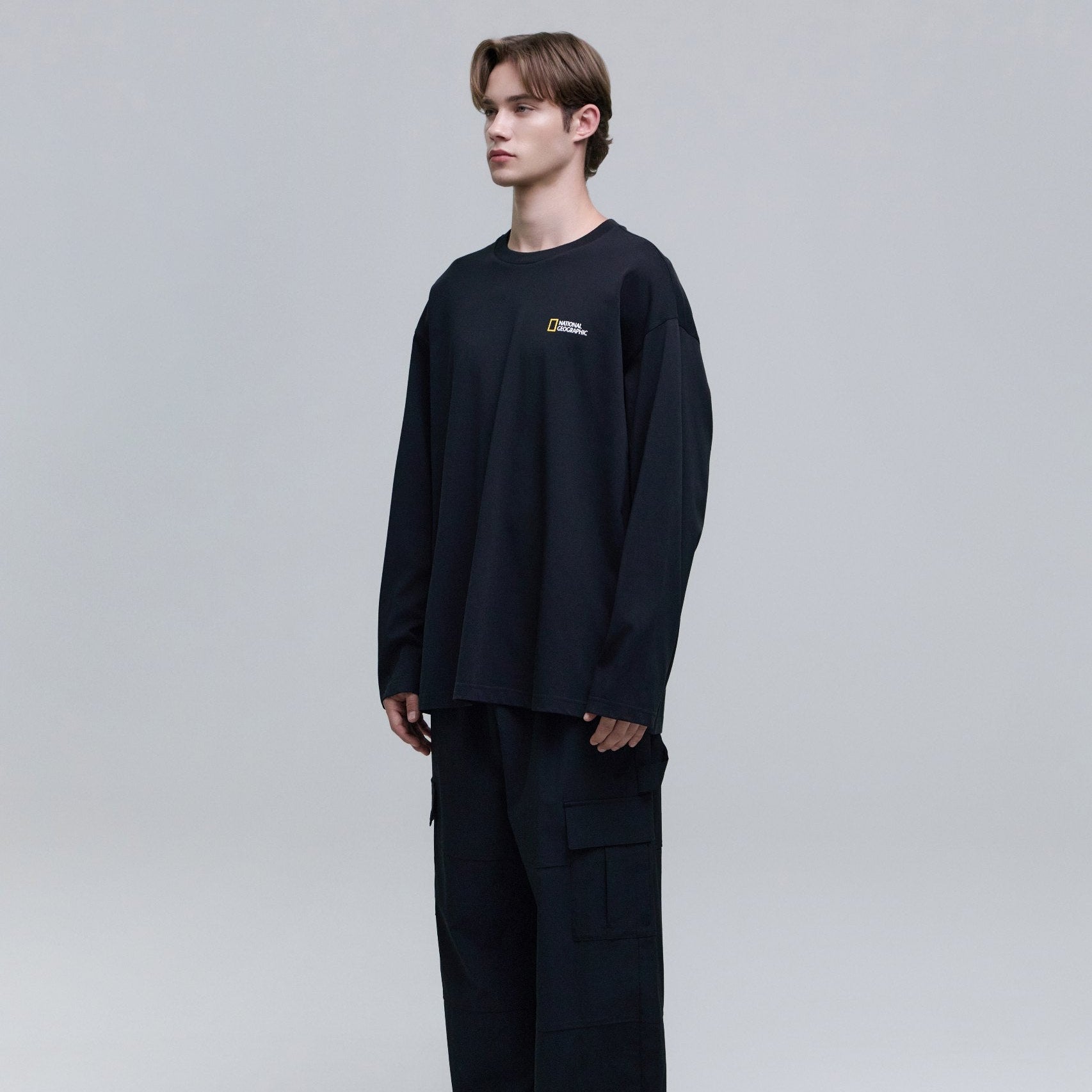 UNISEX SEMI-OVER FIT SUPIMA LONG-SLEEVE T-SHIRTS CARBON BLACK