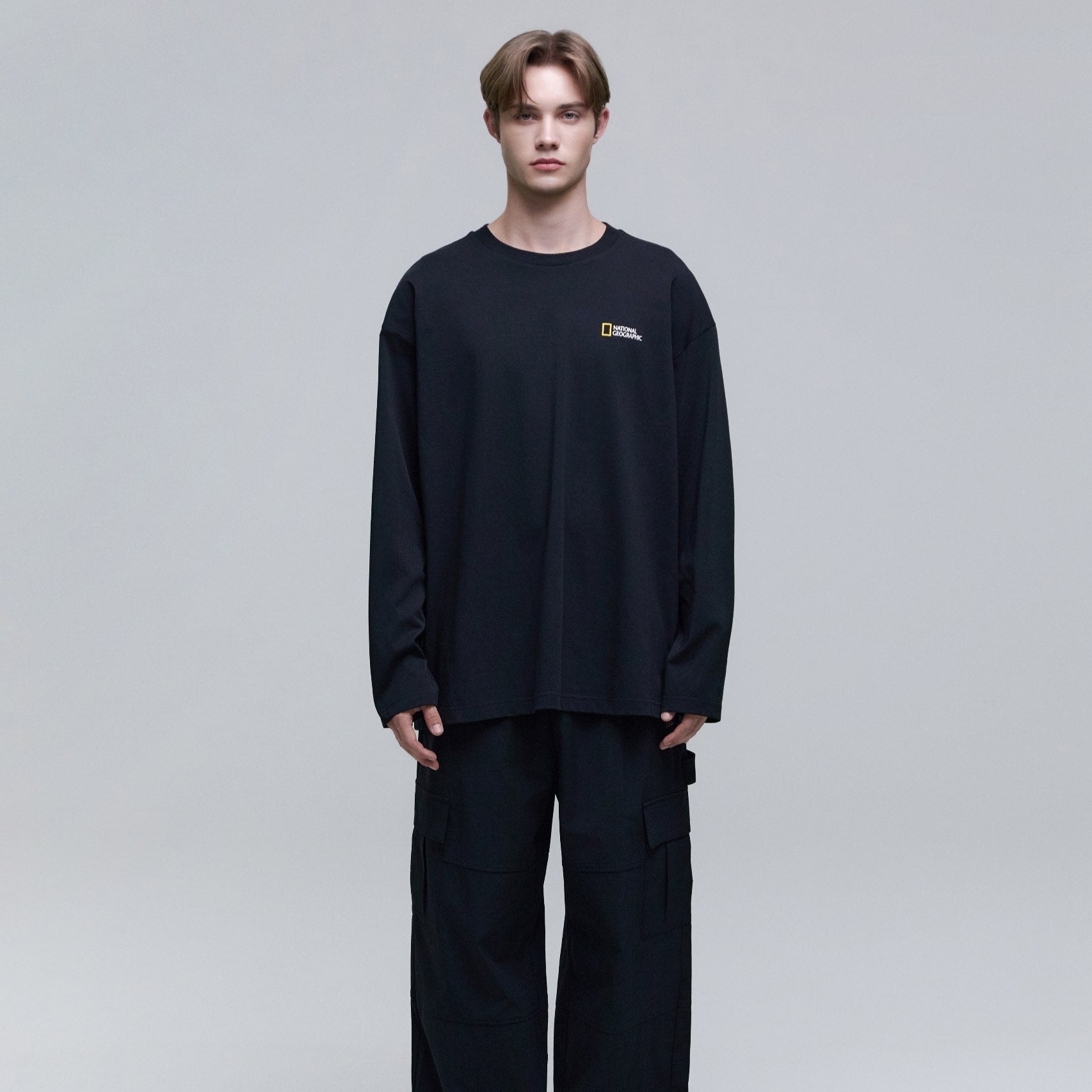 UNISEX SEMI-OVER FIT SUPIMA LONG-SLEEVE T-SHIRTS CARBON BLACK