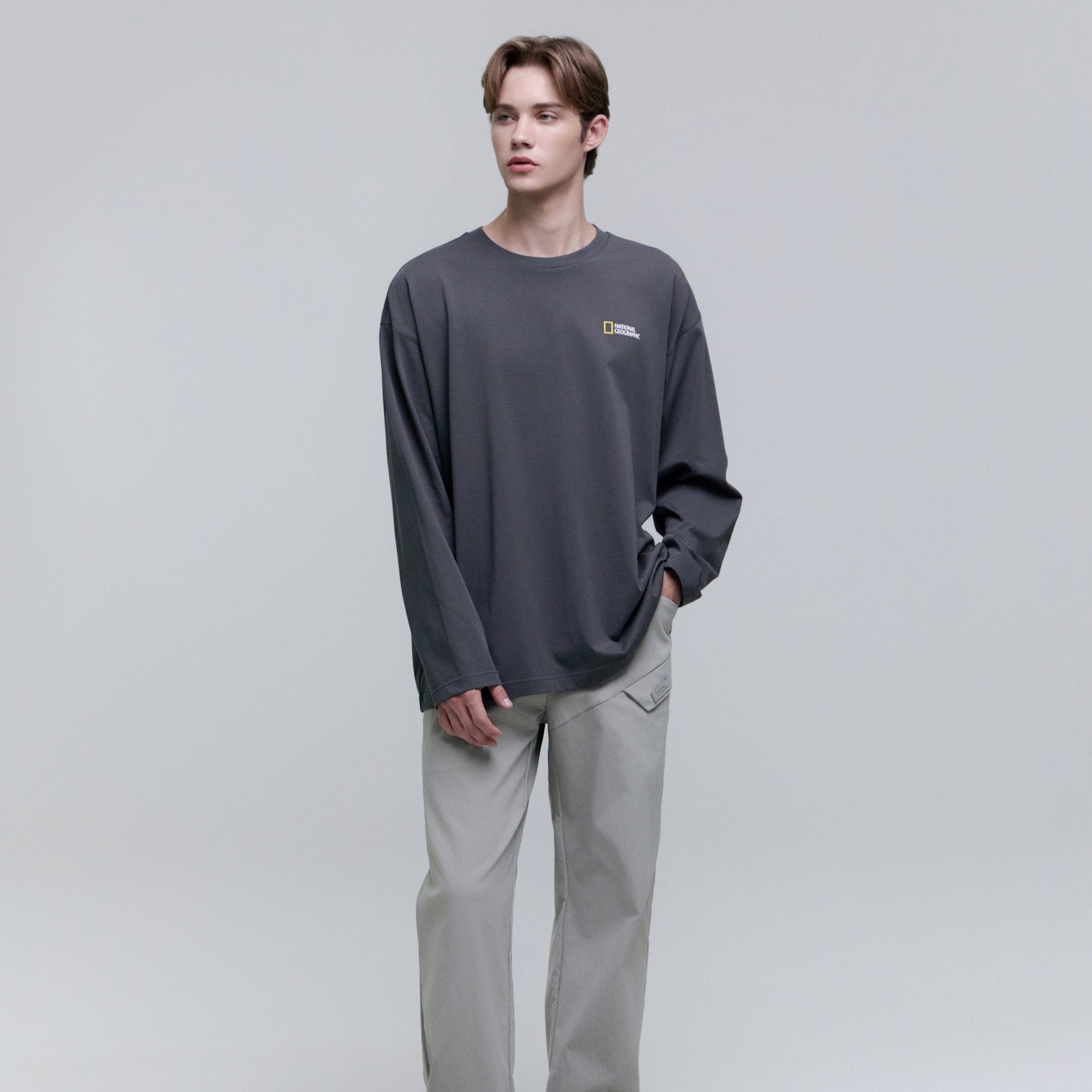 UNISEX SEMI-OVER FIT SUPIMA LONG-SLEEVE T-SHIRTS GREY