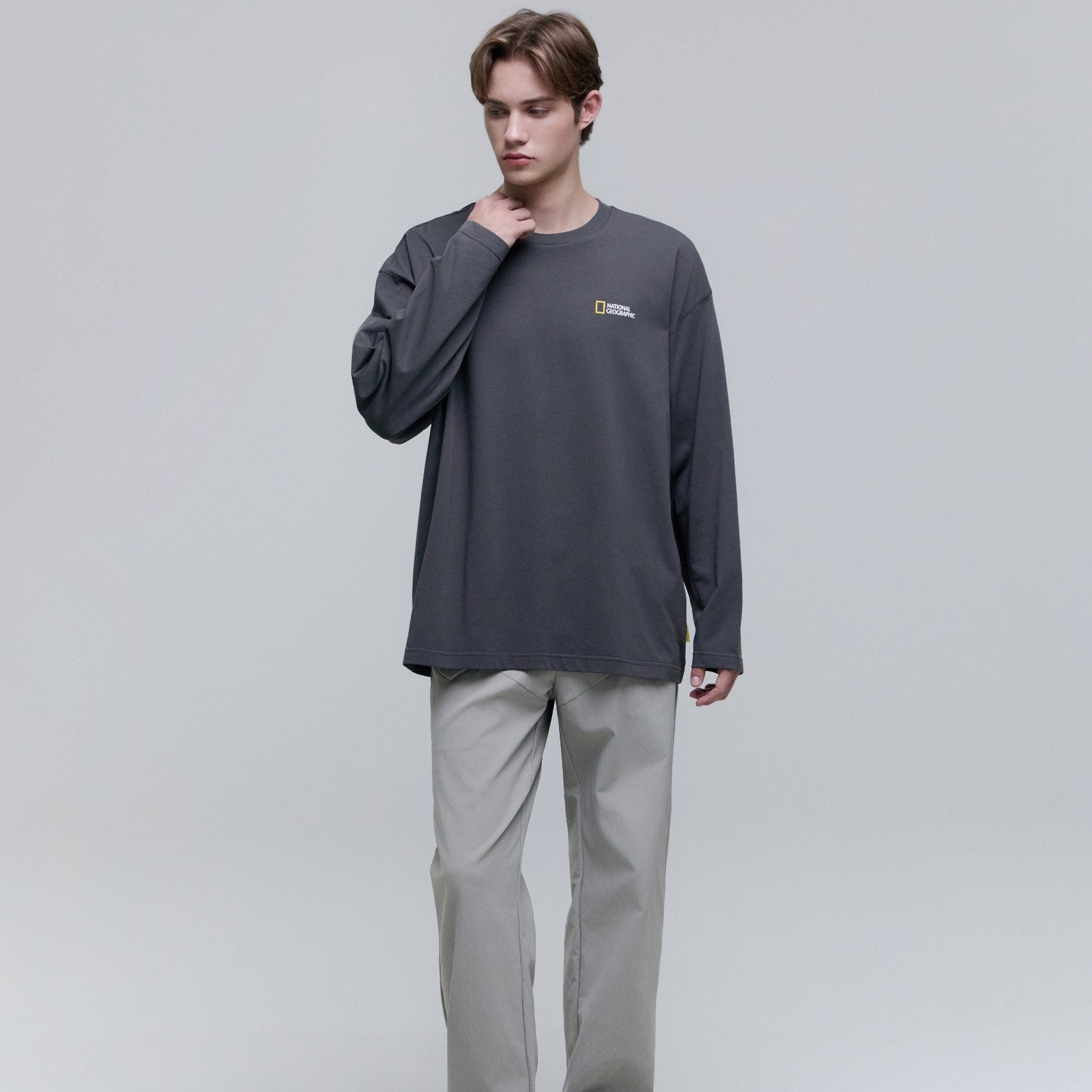 UNISEX SEMI-OVER FIT SUPIMA LONG-SLEEVE T-SHIRTS GREY