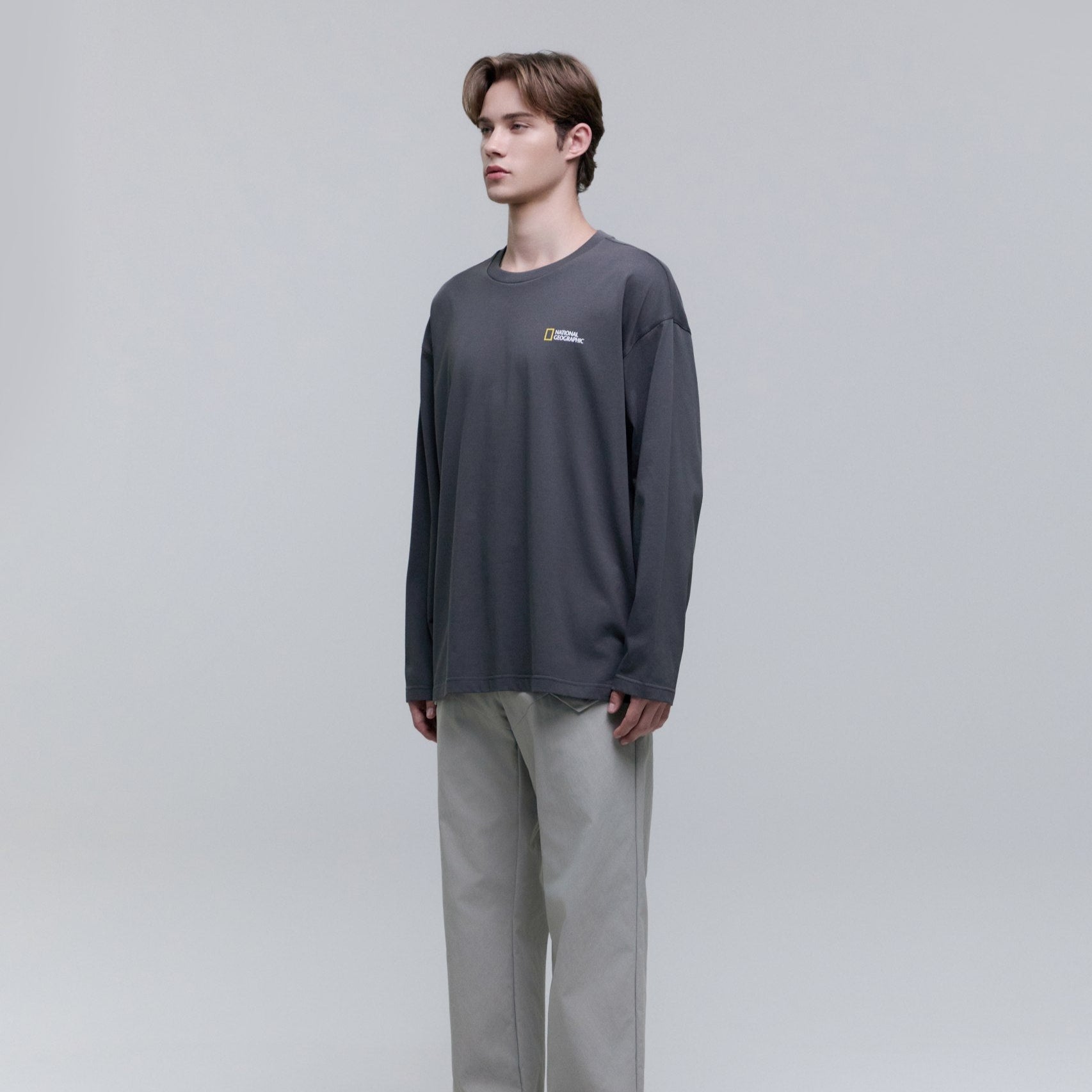 UNISEX SEMI-OVER FIT SUPIMA LONG-SLEEVE T-SHIRTS GREY
