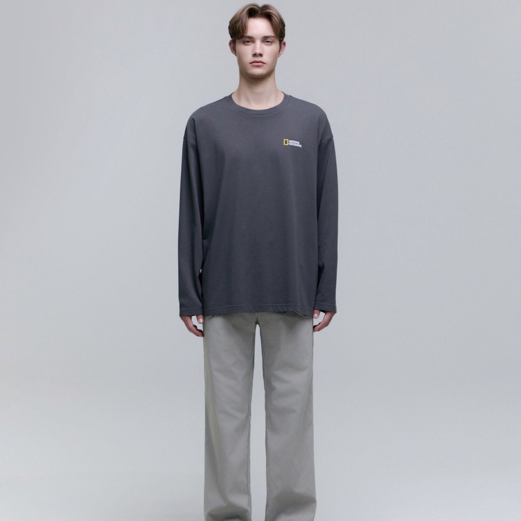 UNISEX SEMI-OVER FIT SUPIMA LONG-SLEEVE T-SHIRTS GREY