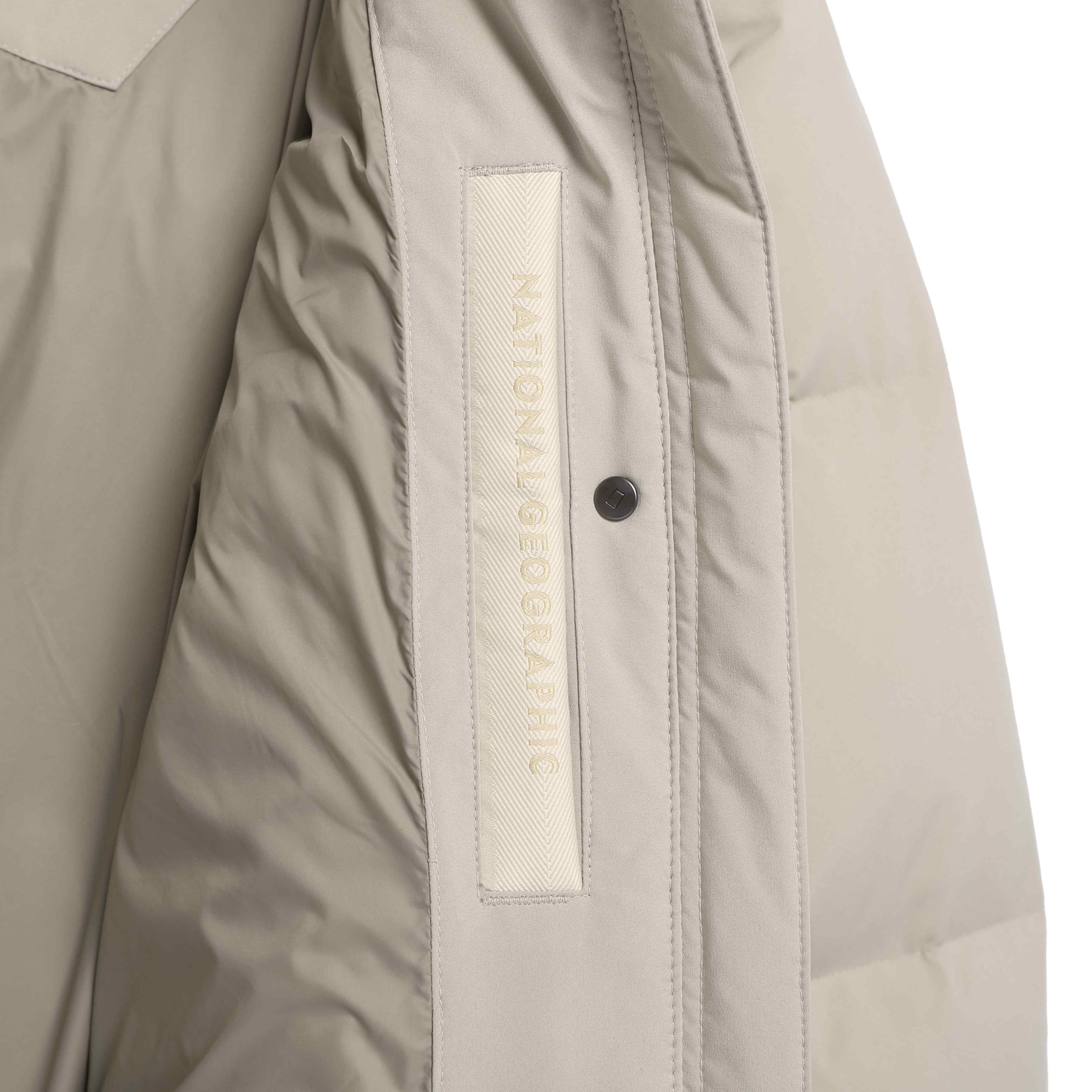 WOMEN MID-LENGTH DETACHABLE HOOD GOOSE DOWN JUMPER MOURNING BEIGE