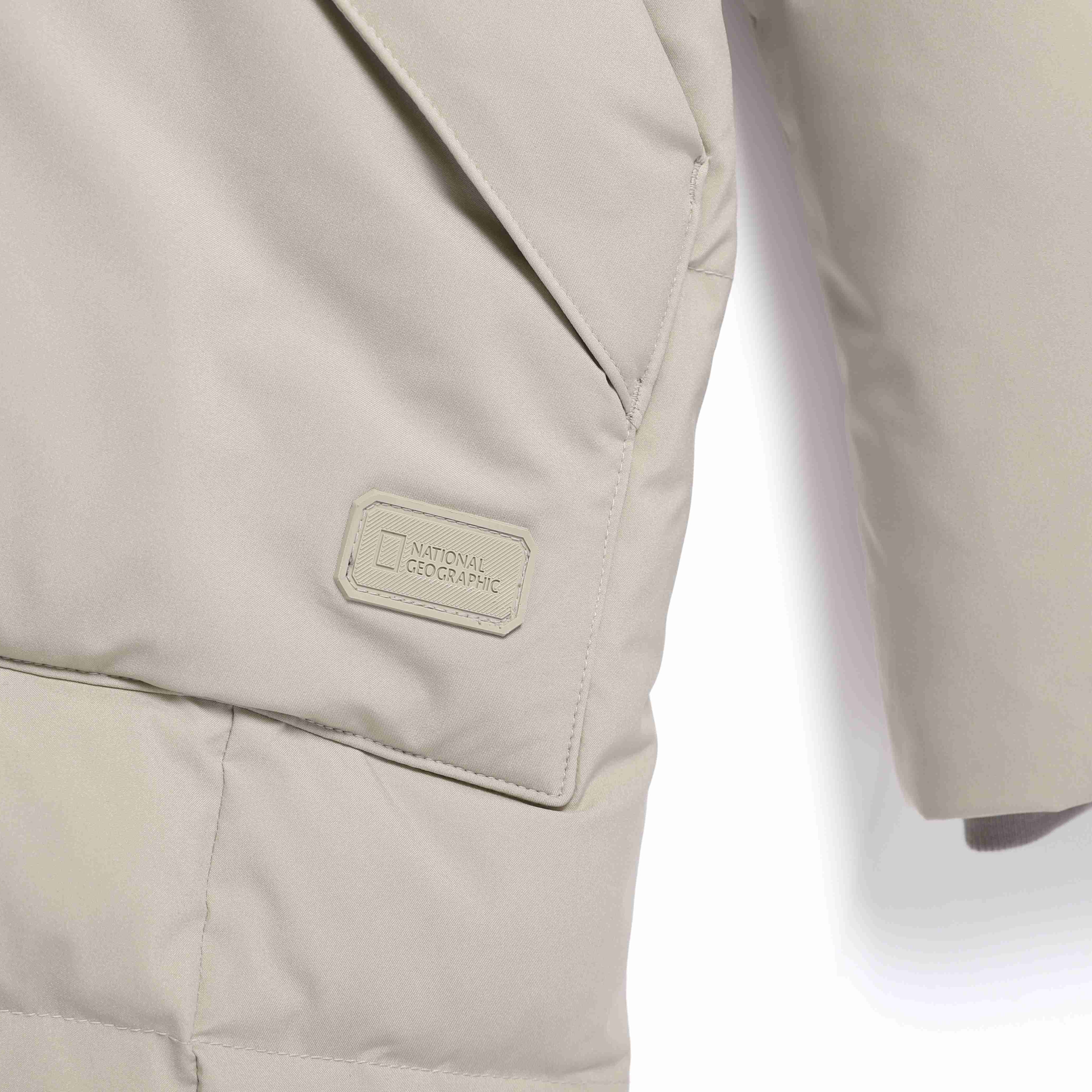 WOMEN MID-LENGTH DETACHABLE HOOD GOOSE DOWN JUMPER MOURNING BEIGE