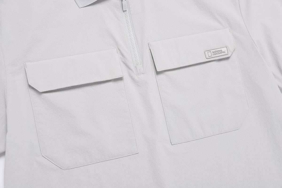 AIR SEERSUCKER HALF-ZIP BASIC FIT POLO SHIRT URBAN ICE