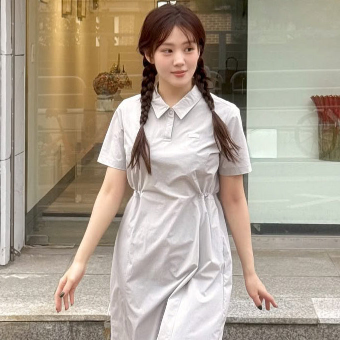 WOMEN ADELIE LIGHT WOVEN STRETCH COLLAR DRESS SILVER GREY