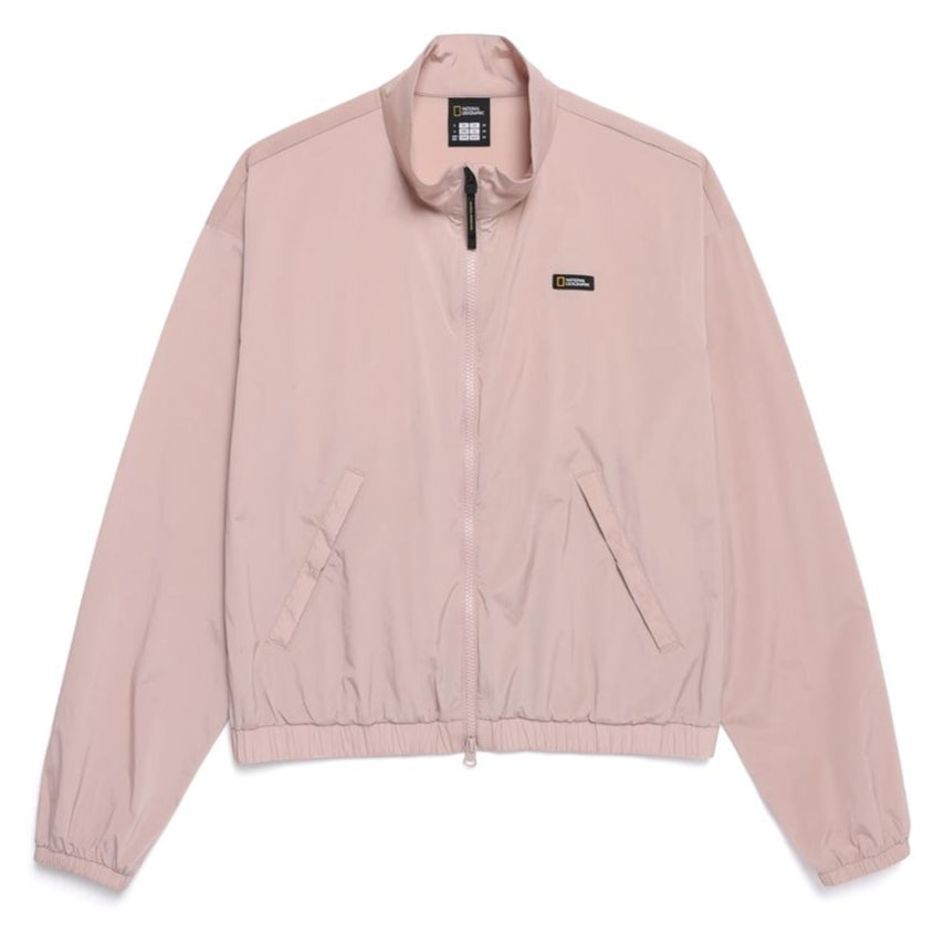 WOMEN SILKY STRETCH STAND NECK FULL ZIP JACKET PINK GREY