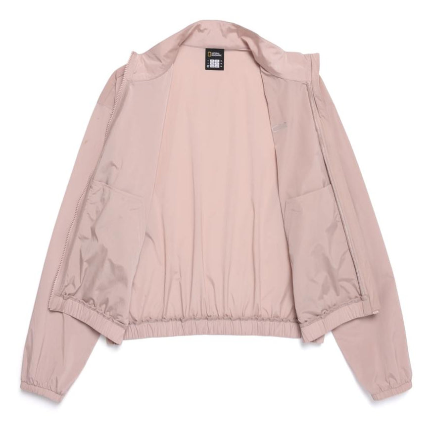 WOMEN SILKY STRETCH STAND NECK FULL ZIP JACKET PINK GREY