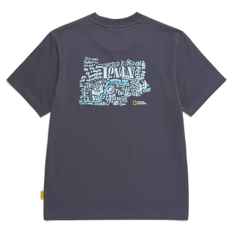 REGEN ASKIN UNISEX LONDON GRAPHIC BASIC FIT SHORT SLEEVE T-SHIRT BLUE GREY