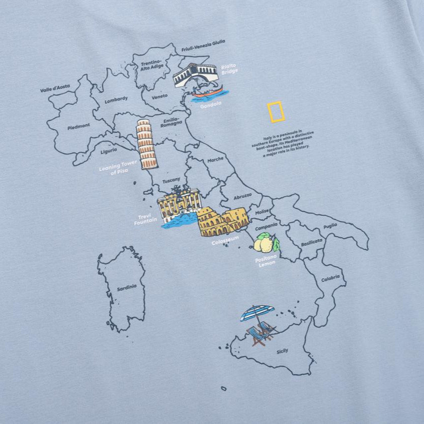 CROW COOL MAX WORLD MAP BASIC FIT SHORT SLEEVE T-SHIRT STONE BLUE