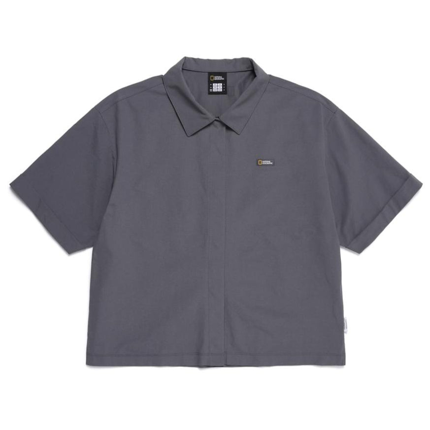 WOMEN FROZEN AIR SEMI CROP SHORT SLEEVE SHIRT BLUE GREY