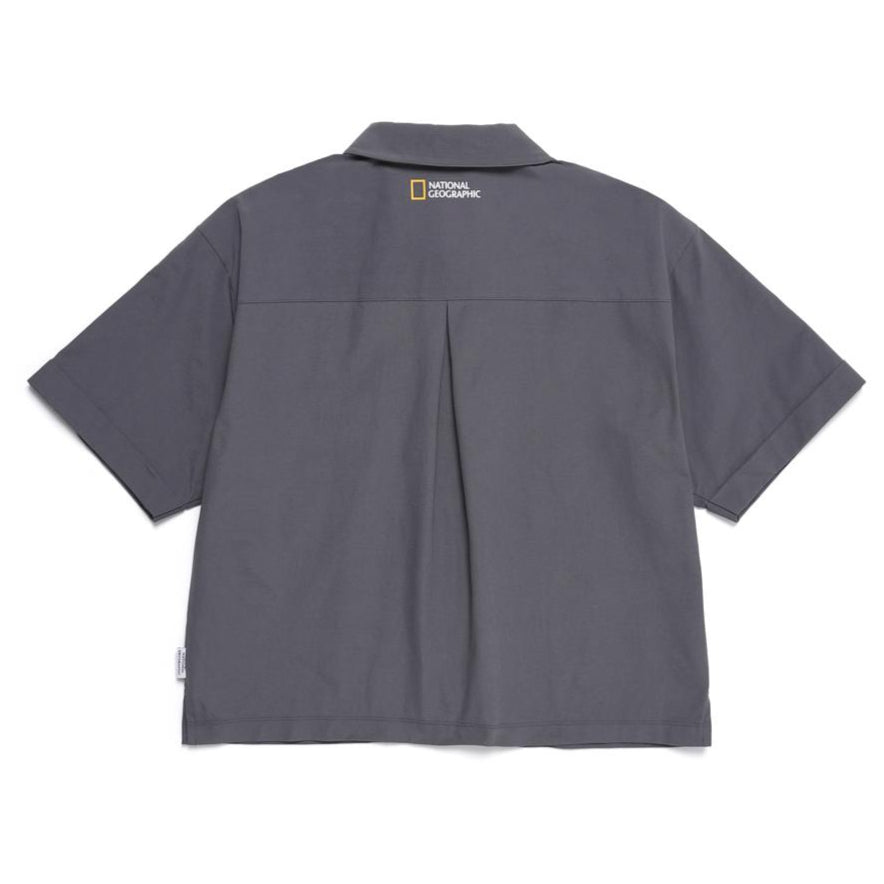 WOMEN FROZEN AIR SEMI CROP SHORT SLEEVE SHIRT BLUE GREY