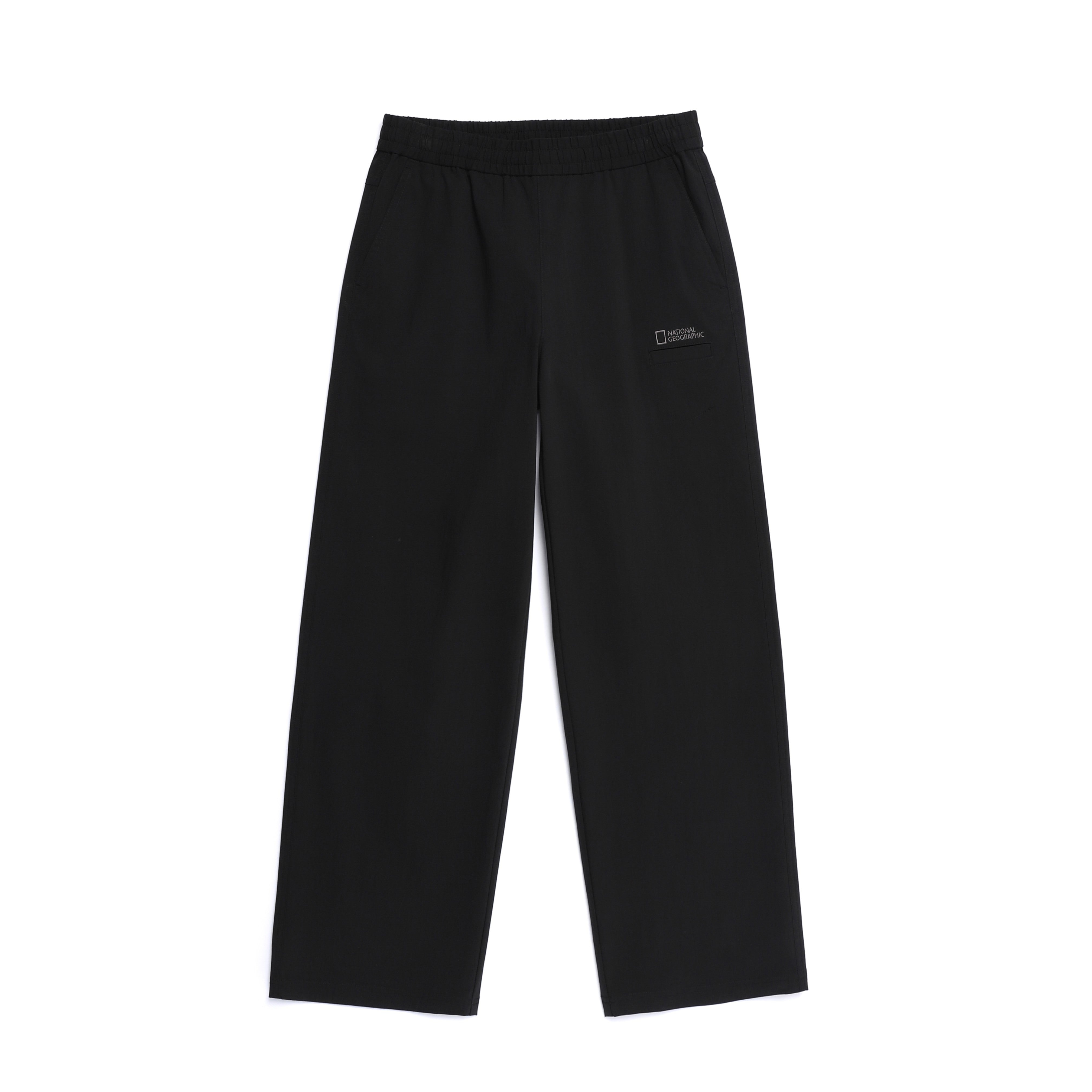 WOMEN WOVEN SEMI-LOOSE PANTS BLACK