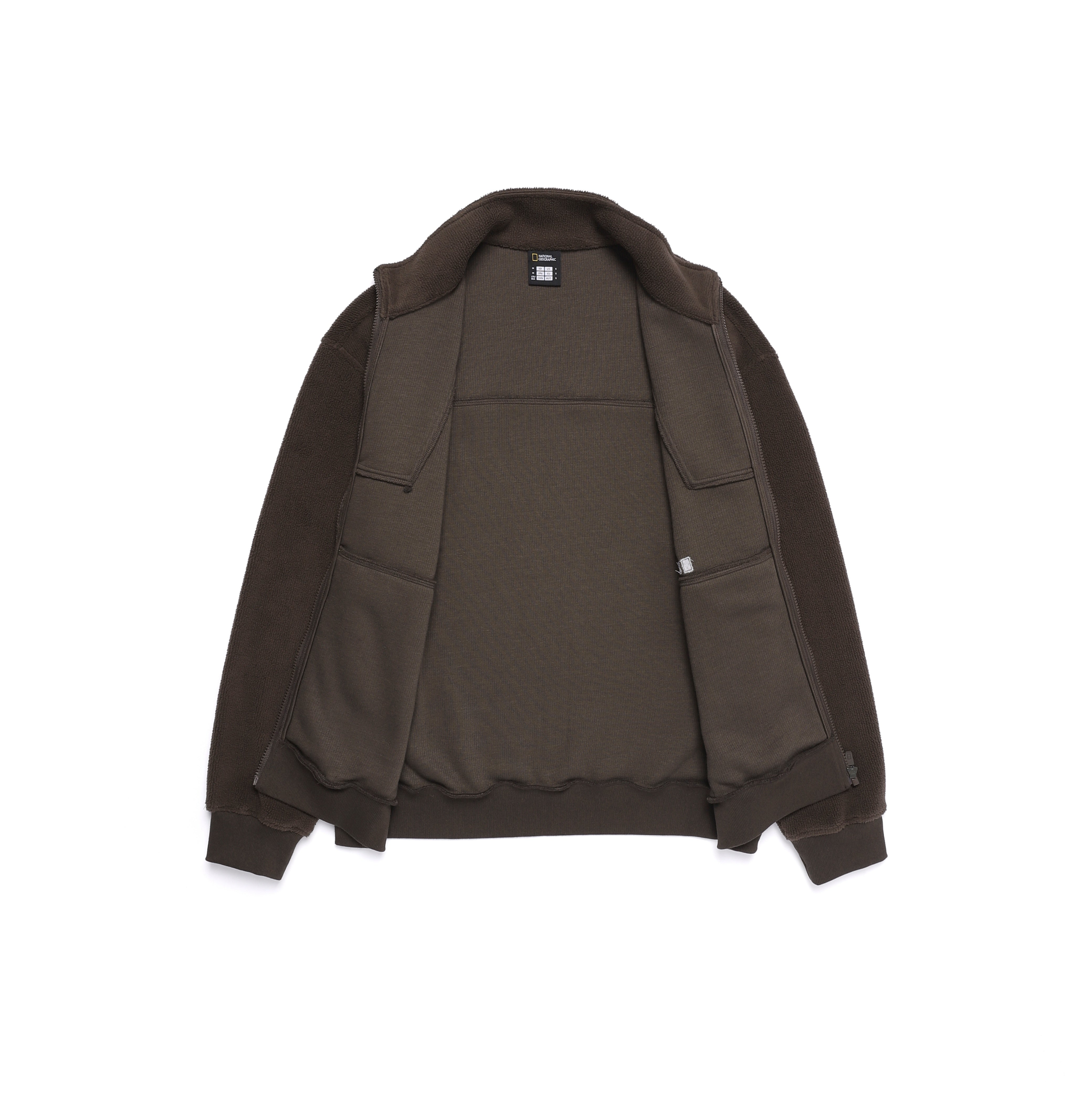 FLEECE HIGH NECK ZIP UP BROWN