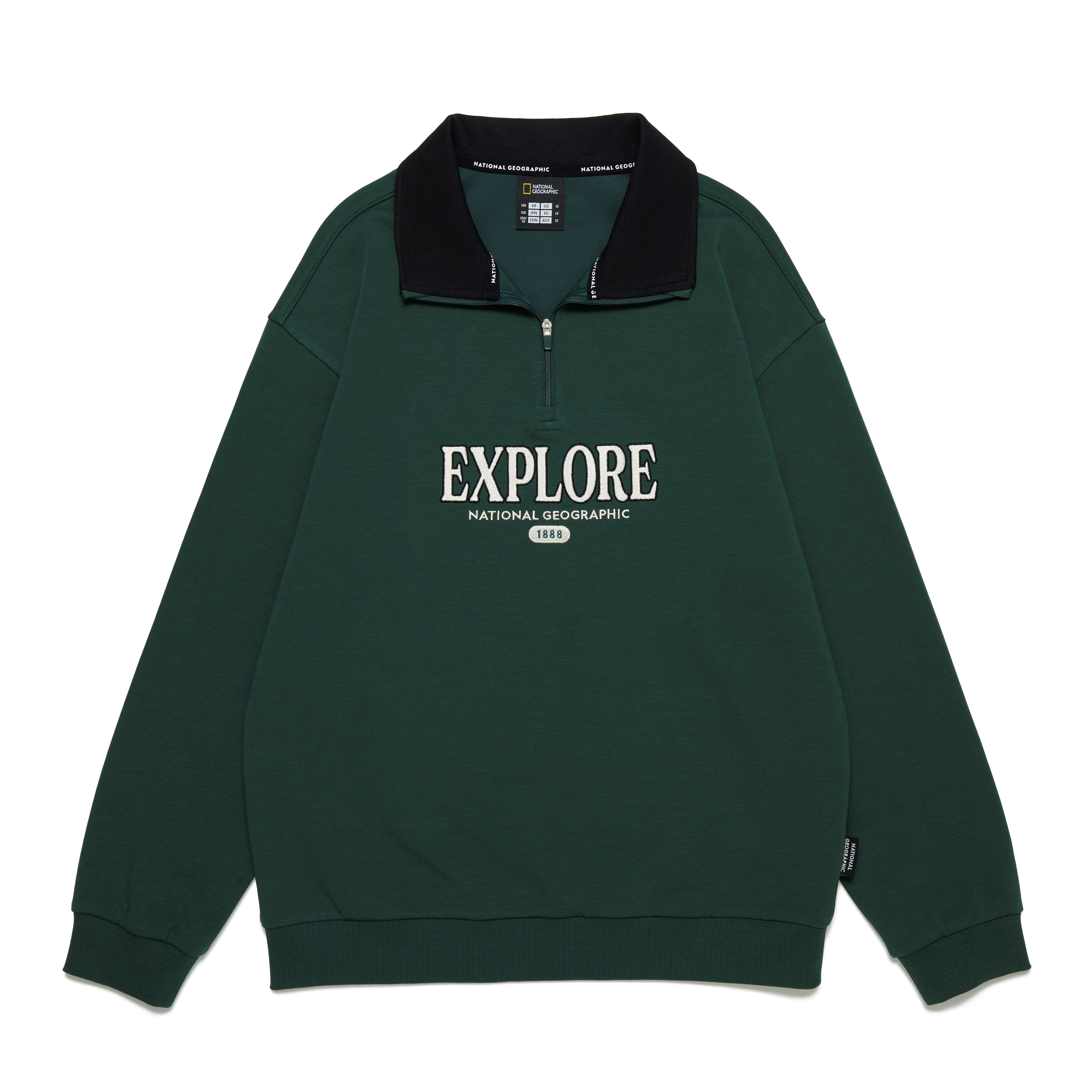 KIDS HALF ZIP-UP GRAPHIC SWEATSHIRT D/GREEN