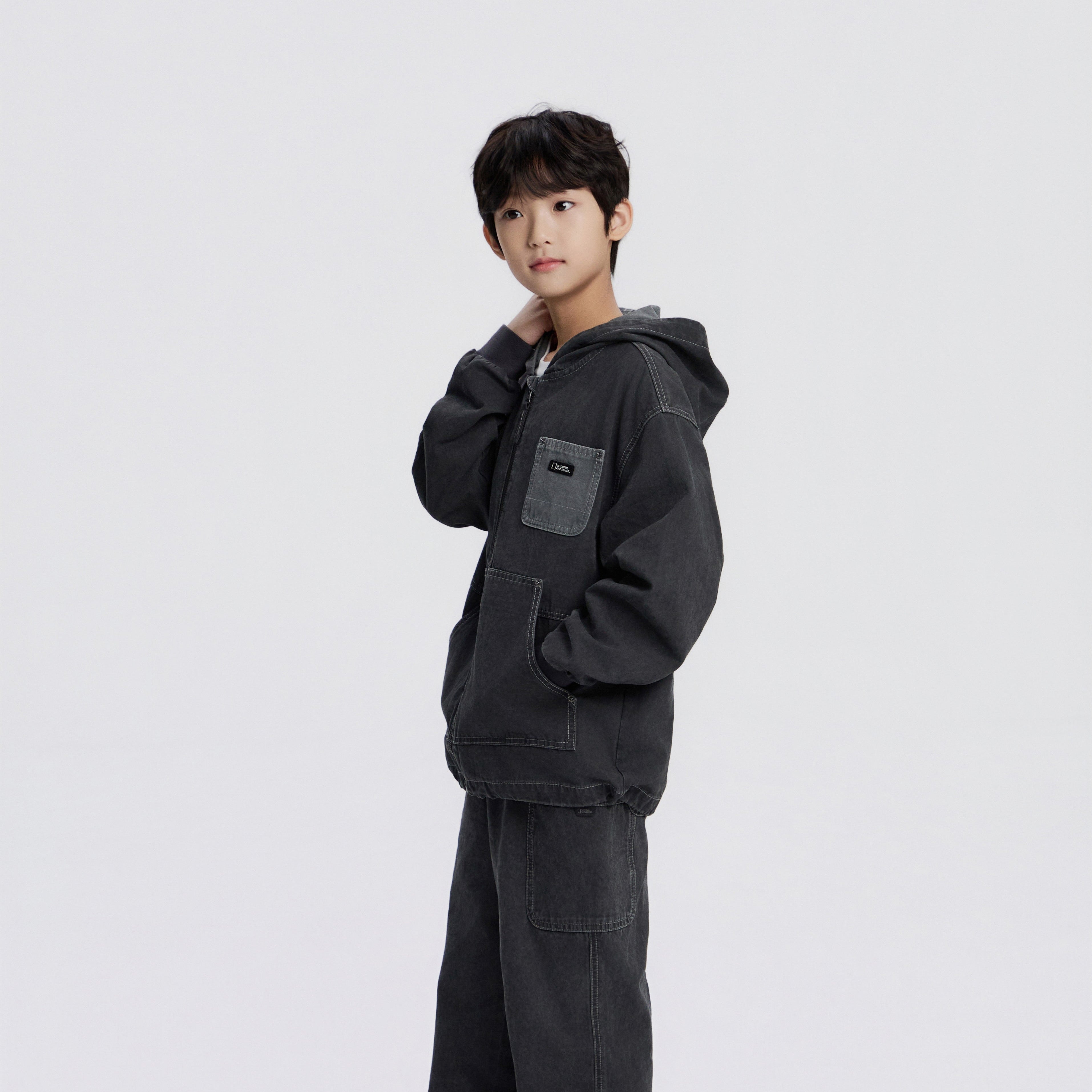 KIDS ADVENTURE HOODED FULL ZIP-UP JUMPER D/GREY