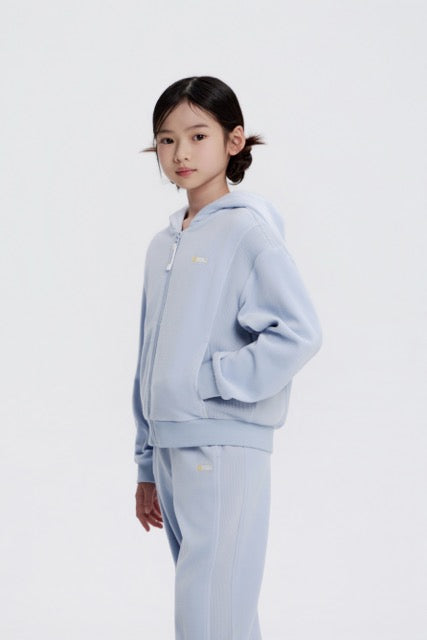 KIDS VELOUR HOODIE FULL-ZIP UP ICE BLUE