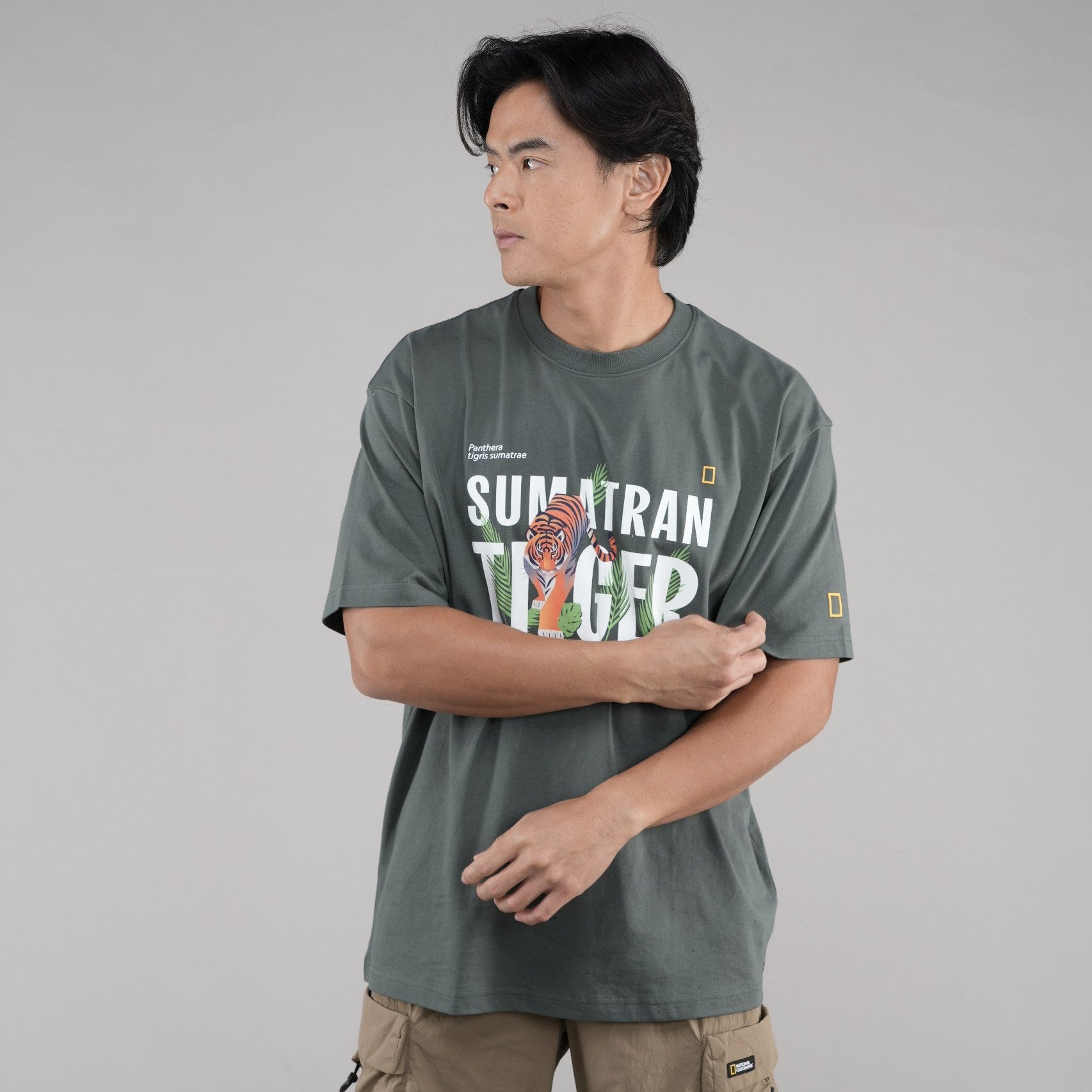INDONESIA TIGER SHORT SLEEVE T-SHIRT (SEMI OVER FIT) KHAKI