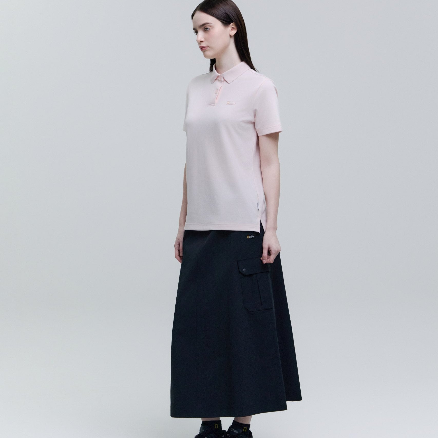 WOMEN ADELIE LIGHT WOVEN STRETCH CARGO SKIRT CARBON BLACK
