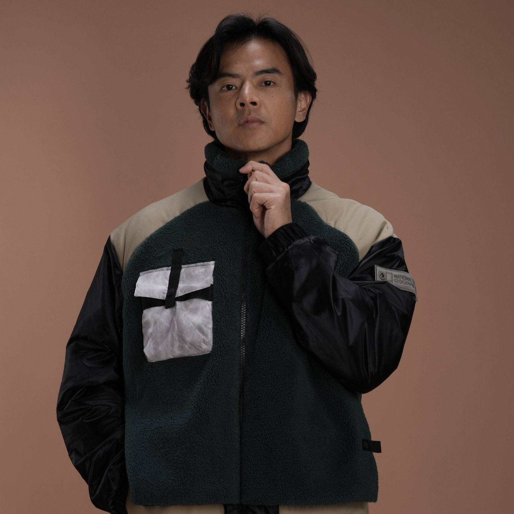[FILMMAKER] 'NIGHT SHOOT' FLEECE BLOCK JACKET KHAKI