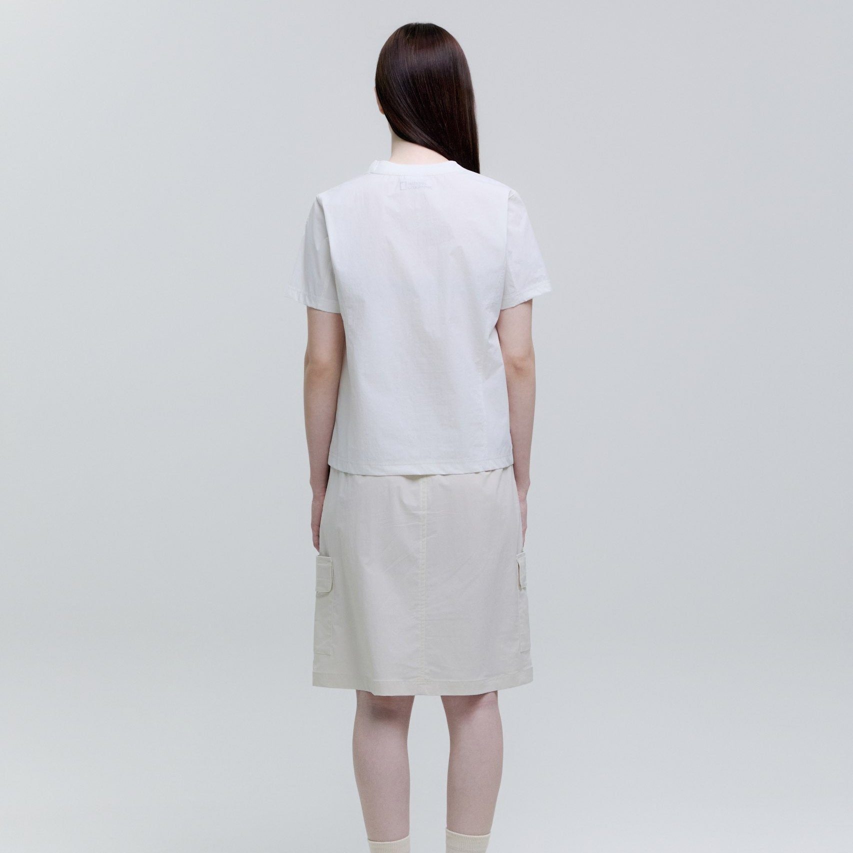 WOMEN ADELIE LIGHT WOVEN STRETCH ROUND NECK SHORT SLEEVE T-SHIRT BIRCH